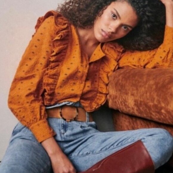 Sezane Bobby Blouse Saffron Yellow Gold Womens Size 34 French US 2 Top Bohemian - Picture 2 of 15